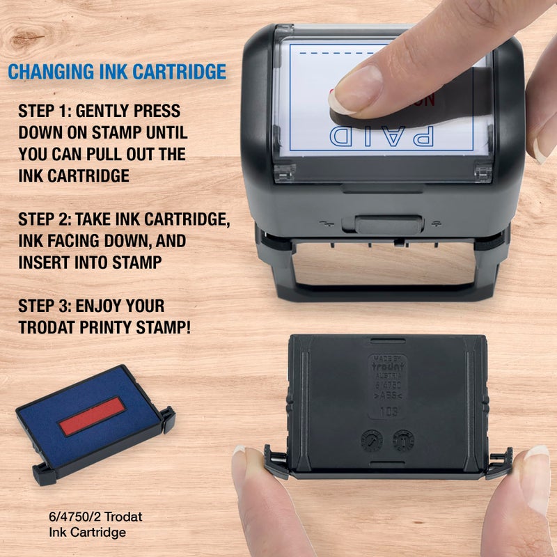 Trodat Printy 4750 Date Stamp with English Message Paid â€“ Self Inking, Red Ink Date and Blue Ink Text - Image 4